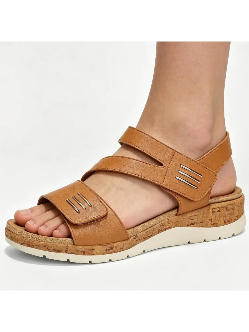 Women's Light Brown Summer Open Toe Adjustable Ankle Straps Comfortable Sandals